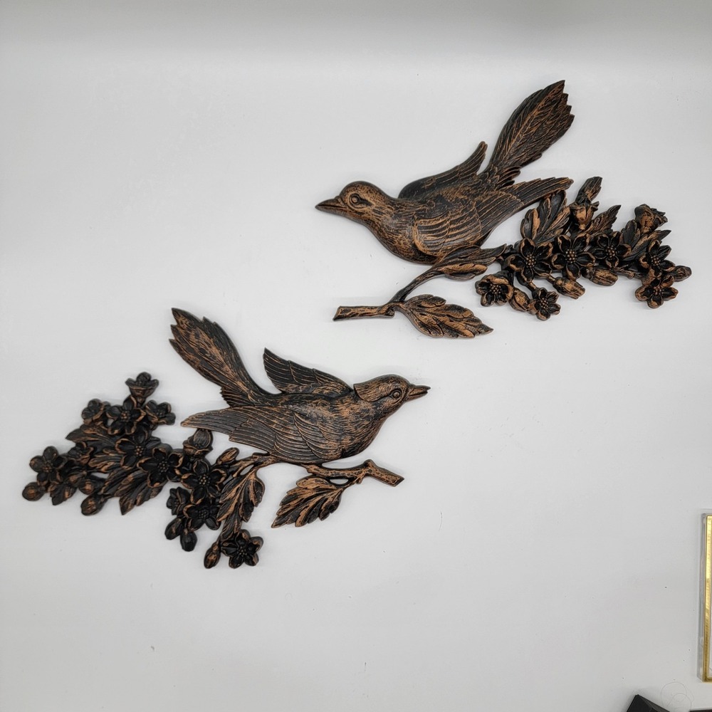 VTG Dart Industries Wall Hanging Bird Dogwood Decoration 2 pc COPPER CRAFT 1967